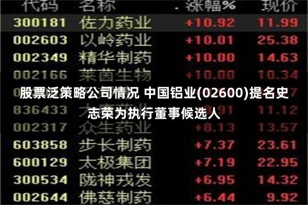 股票泛策略公司情况 中国铝业(02600)提名史志荣为执行董事候选人