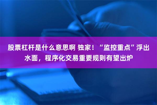 股票杠杆是什么意思啊 独家！“监控重点”浮出水面，程序化交易重要规则有望出炉